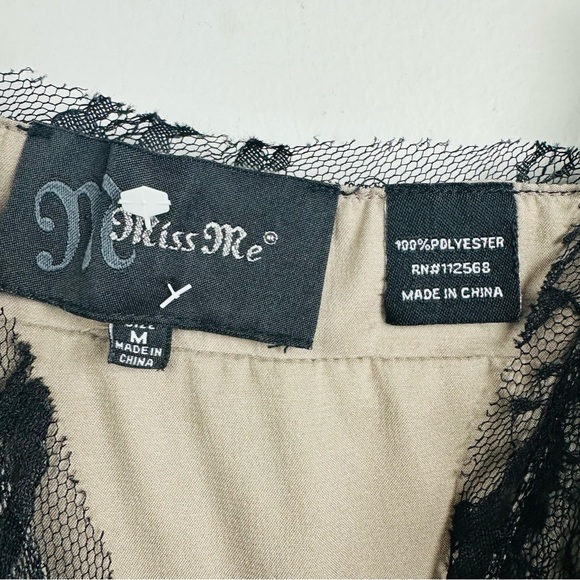 Miss Me Chandelier Print Ruched Lace Trim Slip Dress Beige Black Size Medium - Picture 10 of 12